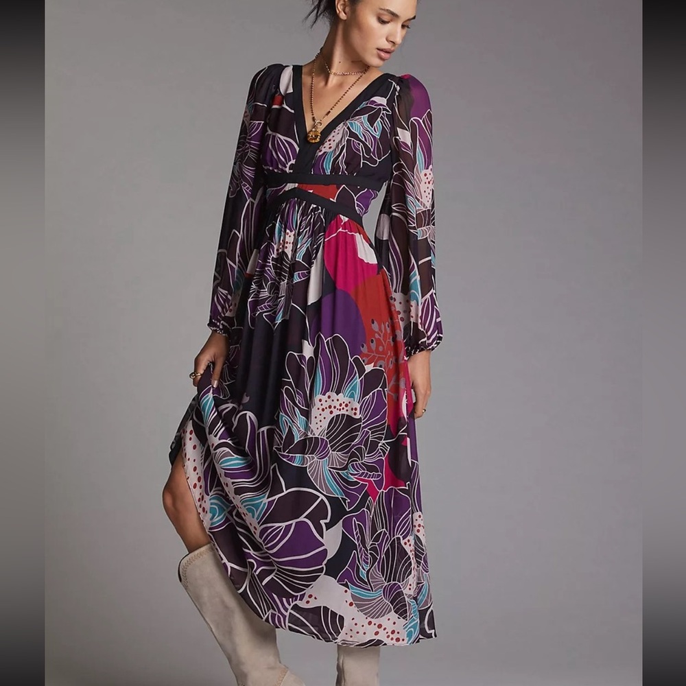 Anthropology Floral Midi Dress